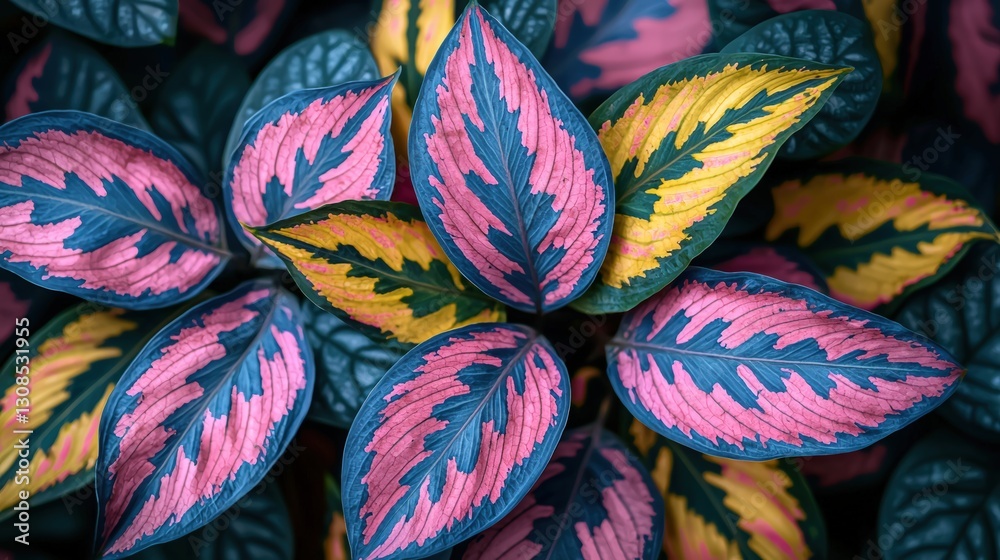 A unique and colorful plant with intricate leaves displaying a beautiful palette of nature's hues A unique and colorful plant with intricate leaves displaying a beautiful palette of nature's hues