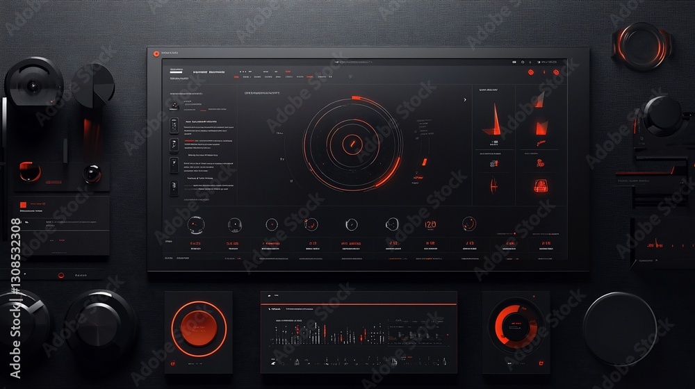 Fototapeta premium Dark Red Digital Dashboard Interface Design