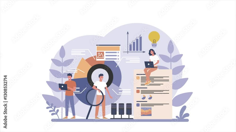 teamwork searchin SEO 2D Animated Illustration