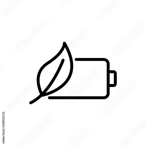 The leaf and battery icon symbolizes green energy with an editable stroke outline style