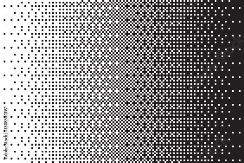 Pixelated bitmap gradient texture.8 bit video game screen wallpaper Black and white dither pattern background.	