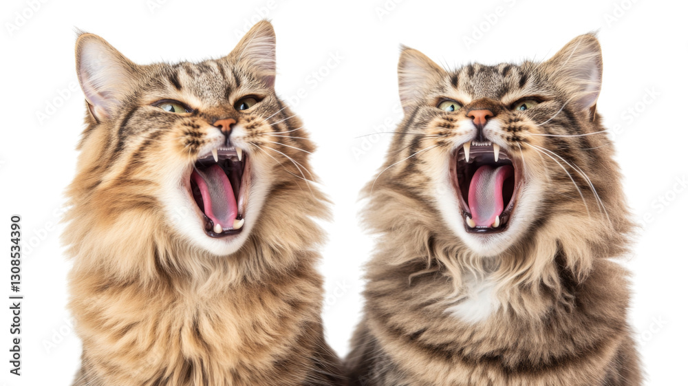 Fototapeta premium Two cats yawning with transparent background