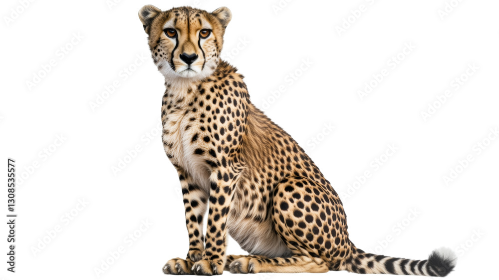 Cheetah sitting and looking forward on transparent background Cheetah sitting and looking forward on transparent background