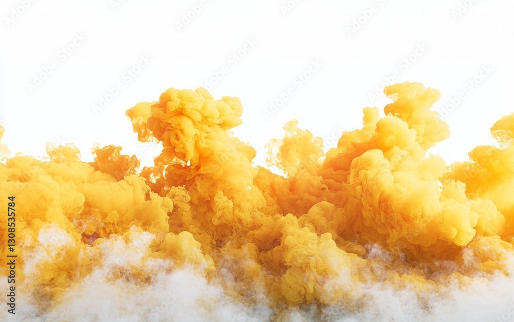 Bright yellow smoke clouds billow against a white backdrop during a creative photo shoot in an outdoor setting Bright yellow smoke clouds billow against a white backdrop during a creative photo shoot in an outdoor setting