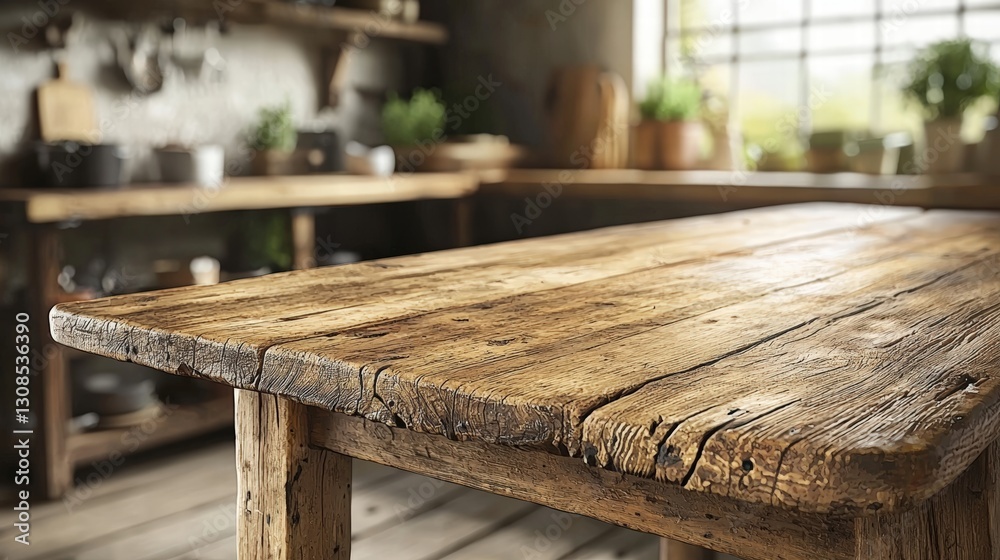 Rustic wooden table set in a cozy kitchen surrounded by warm lighting and inviting decor elements Rustic wooden table set in a cozy kitchen surrounded by warm lighting and inviting decor elements