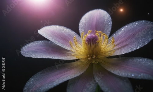 Romantic Lotus Flower with Water Drops on Black Background