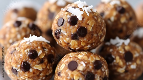 Stacked snack balls close-up, grey backdrop
