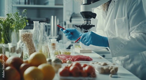 Scientist examining food samples in lab.