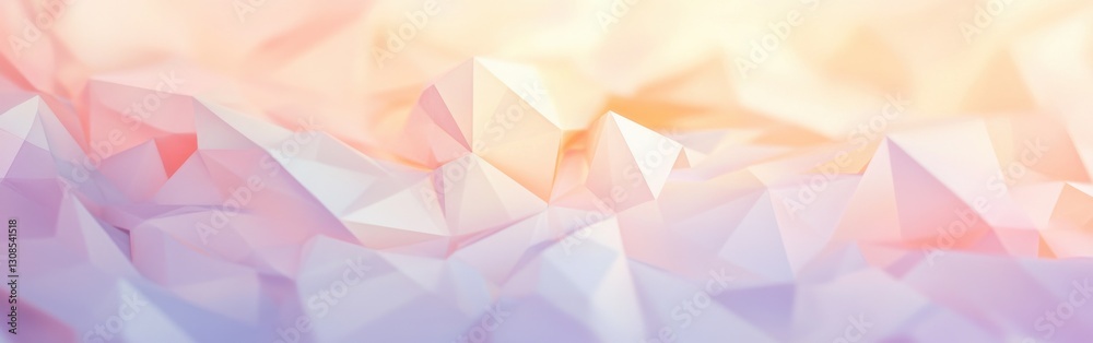 Fototapeta premium Low-poly landscape design featuring pastel peach tones with sharp geometric shapes and soft gradients highlighting depth and texture