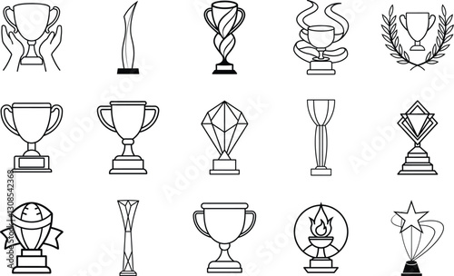Award Winning Trophy Icons Achievement, Victory, Success, Prize, Competition, Celebration, Tournamen photo