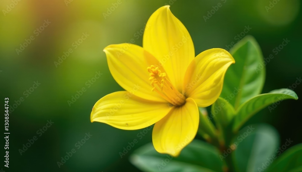 Fototapeta premium Petals gently falling from a yellow tabebuia flower blossom, flowers, tabebuia