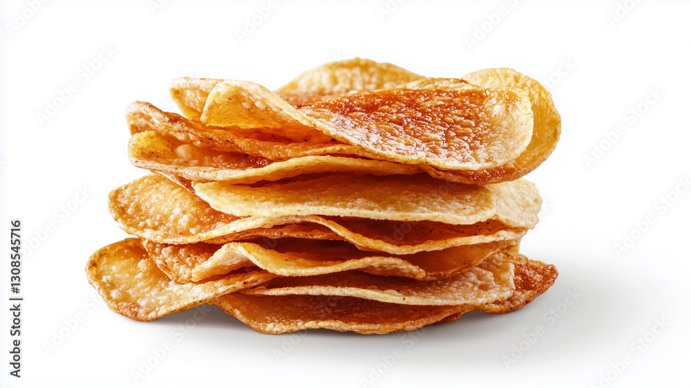 Stack of Crispy Potato Chips Isolated on White Background
Stack of Crispy Potato Chips Isolated on White Background