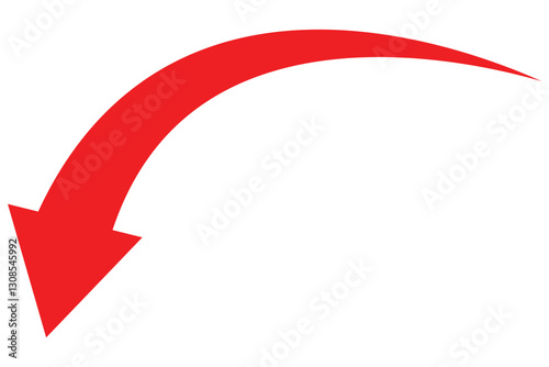 red arrow icon on white background. Red curved arrow icon pointer down isolated. Curved arrow sign. Flat style arrow icon for your website, design, logo, app, UI. vector illustrator. 