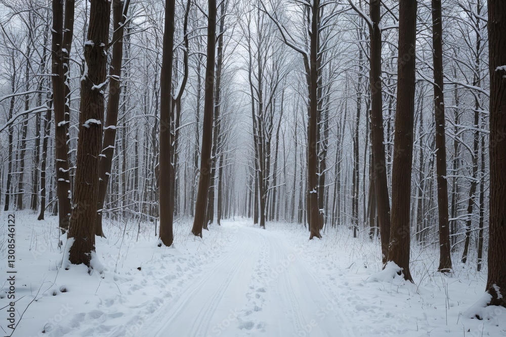 Fototapeta premium a snowy path through a forest filled with snow