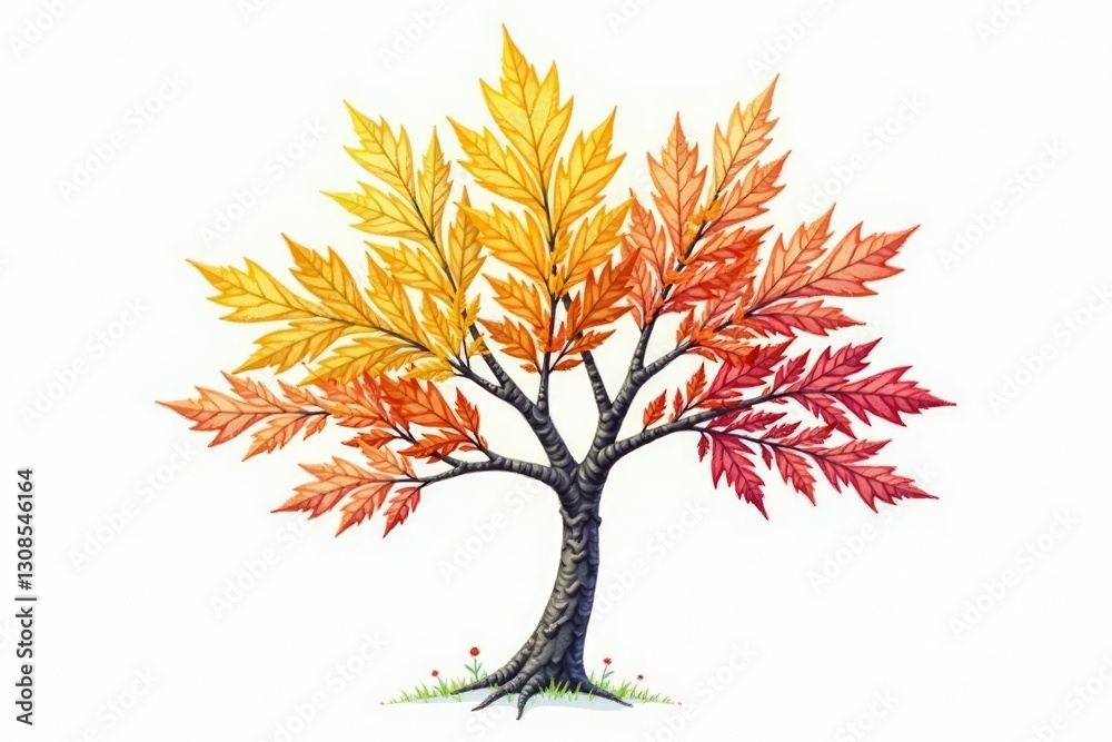 Fototapeta premium Single branch of deciduous tree on white background, spring, leafy