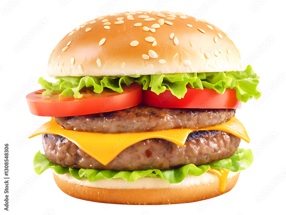 hamburger isolated on white background. burger, bun, sandwich, meal, beef, snack, bread, cheese, cheeseburger, lettuce, meat, fast food, fast, lunch, tomatoes, sesame. ai hamburger isolated on white background. burger, bun, sandwich, meal, beef, snack, bread, cheese, cheeseburger, lettuce, meat, fast food, fast, lunch, tomatoes, sesame. ai