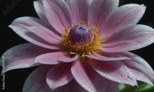 Romantic Lotus Flower with Water Drops on Black Background