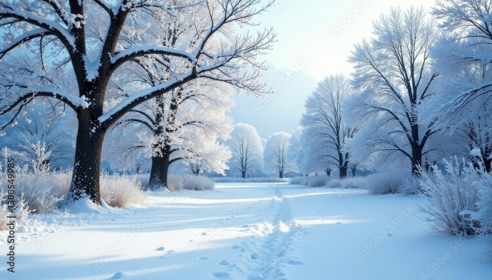 Obraz premium Trees covered in snow and ice with branches bare and skeletal, barren, landscape, snow