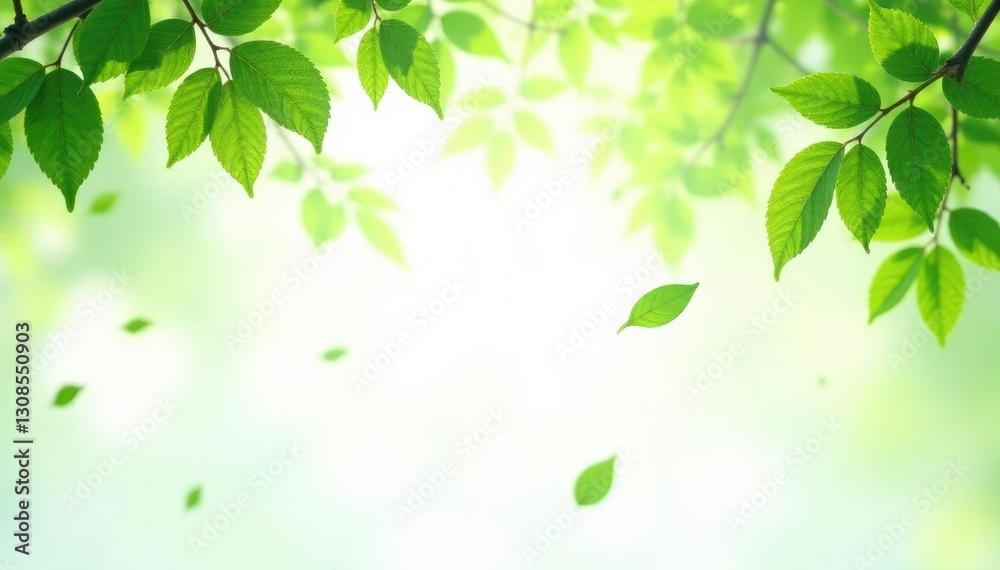 Leafy green foliage scattered on a crisp white background, branch, garden, trees Leafy green foliage scattered on a crisp white background, branch, garden, trees