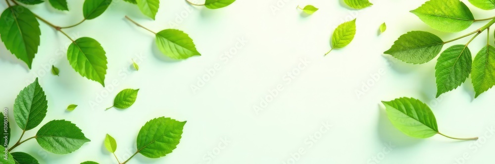 Fototapeta premium Leafy greens scattered on a crisp white surface, isolation, foliage