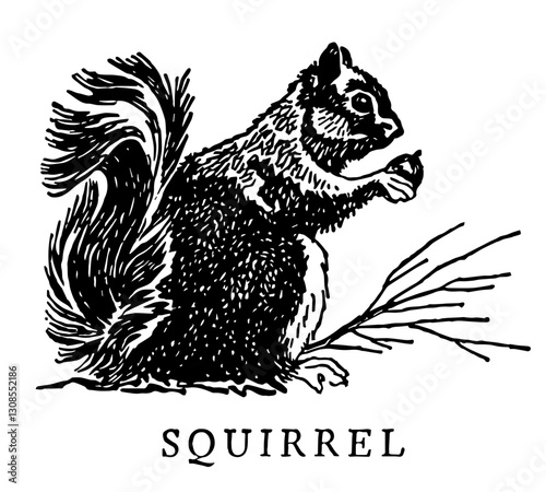 Squirrel, Vintage Style Vector Illustration