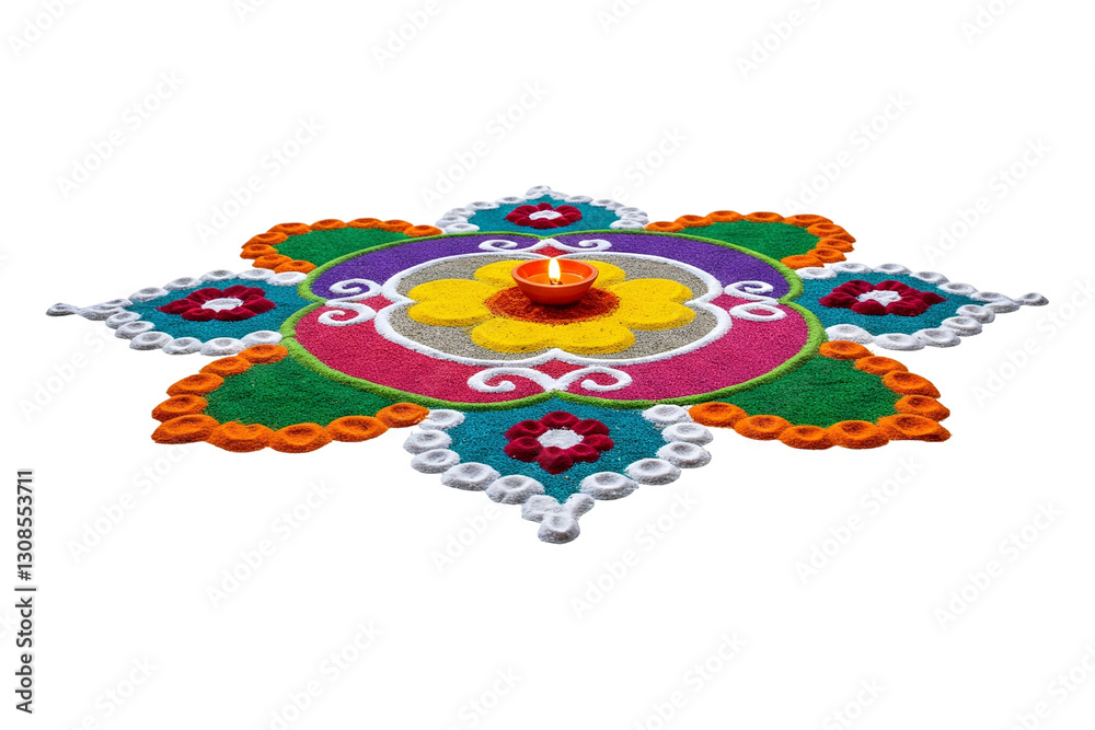 Fototapeta premium Elegant rangoli design on transparent PNG, perfect for Diwali, weddings, or festive projects holi intricate patterns for seamless integration into any creative design