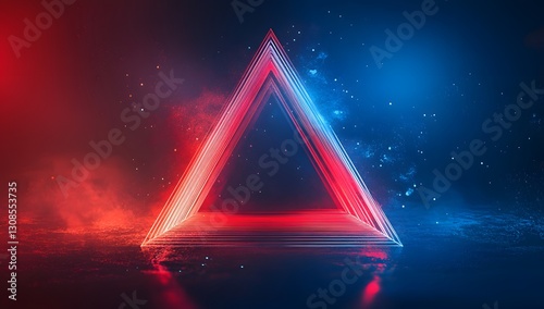 Neon triangle stage with red and blue lights