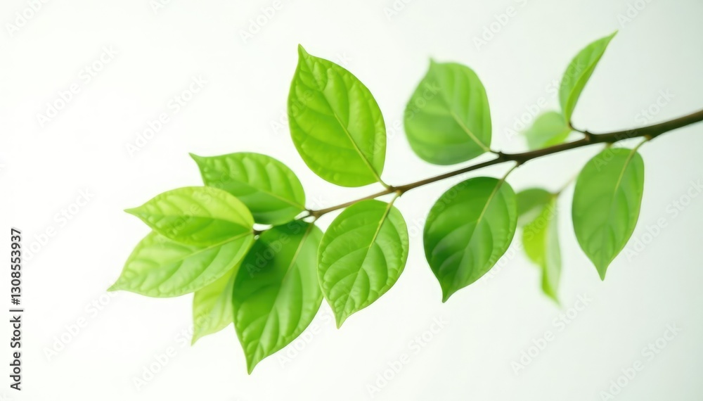 Single branch with leaves isolated on white background, green, single, branches Single branch with leaves isolated on white background, green, single, branches