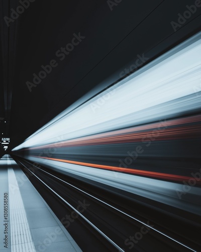 Digital art piece that appears to be a photograph of a train passing through a tunnel. the train is moving at a high speed, with the background blurred to create a sense of movement.