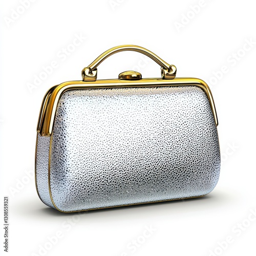 Sparkly Silver Handbag with Gold Accents on White Background