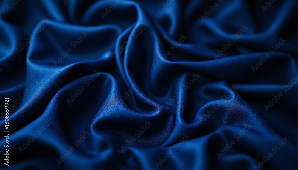 Fototapeta premium Luxurious dark blue satin fabric with soft, smooth texture and elegant drape