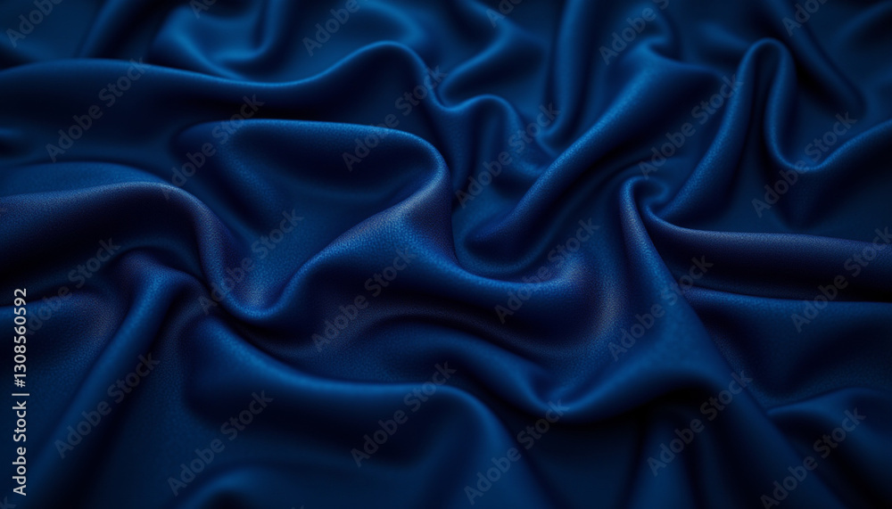 Fototapeta premium Luxurious navy blue satin fabric with elegant folds and smooth texture