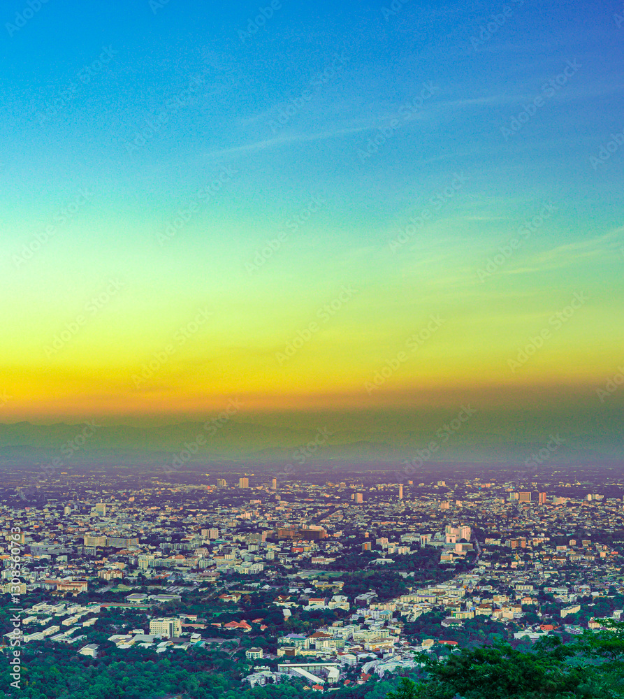 Fototapeta premium Chiang Mai Series : View of Chiang Mai city during the evening in winter