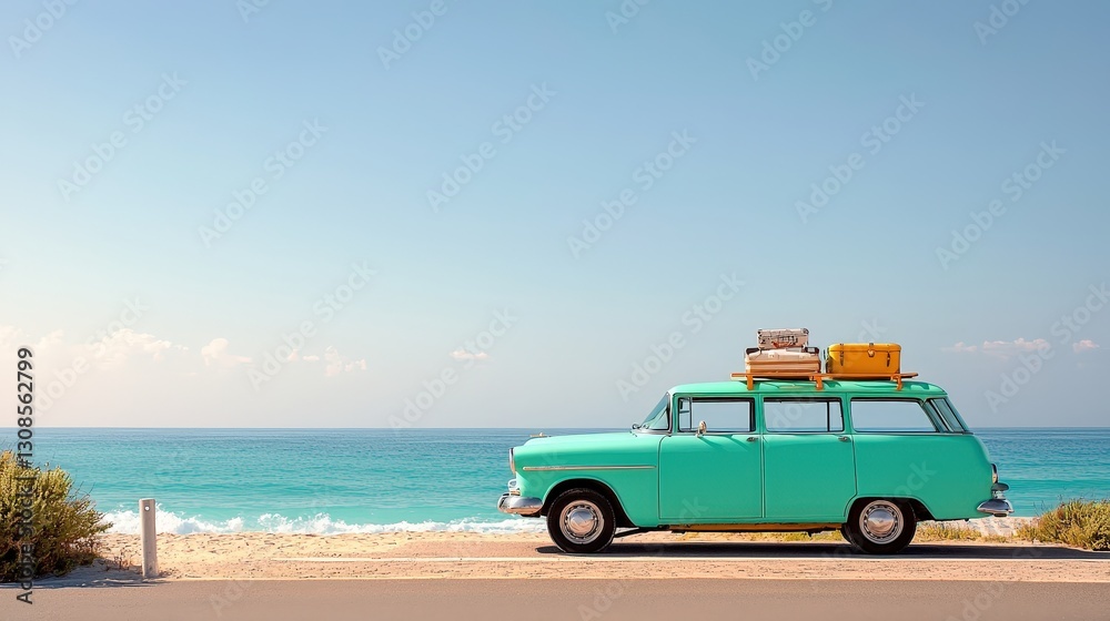 Retro Car Beach Vacation