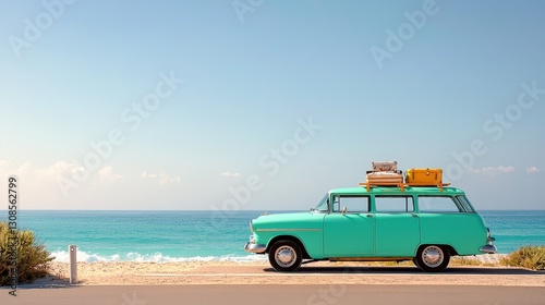 Obraz na płótnie Retro Car Beach Vacation w salonie