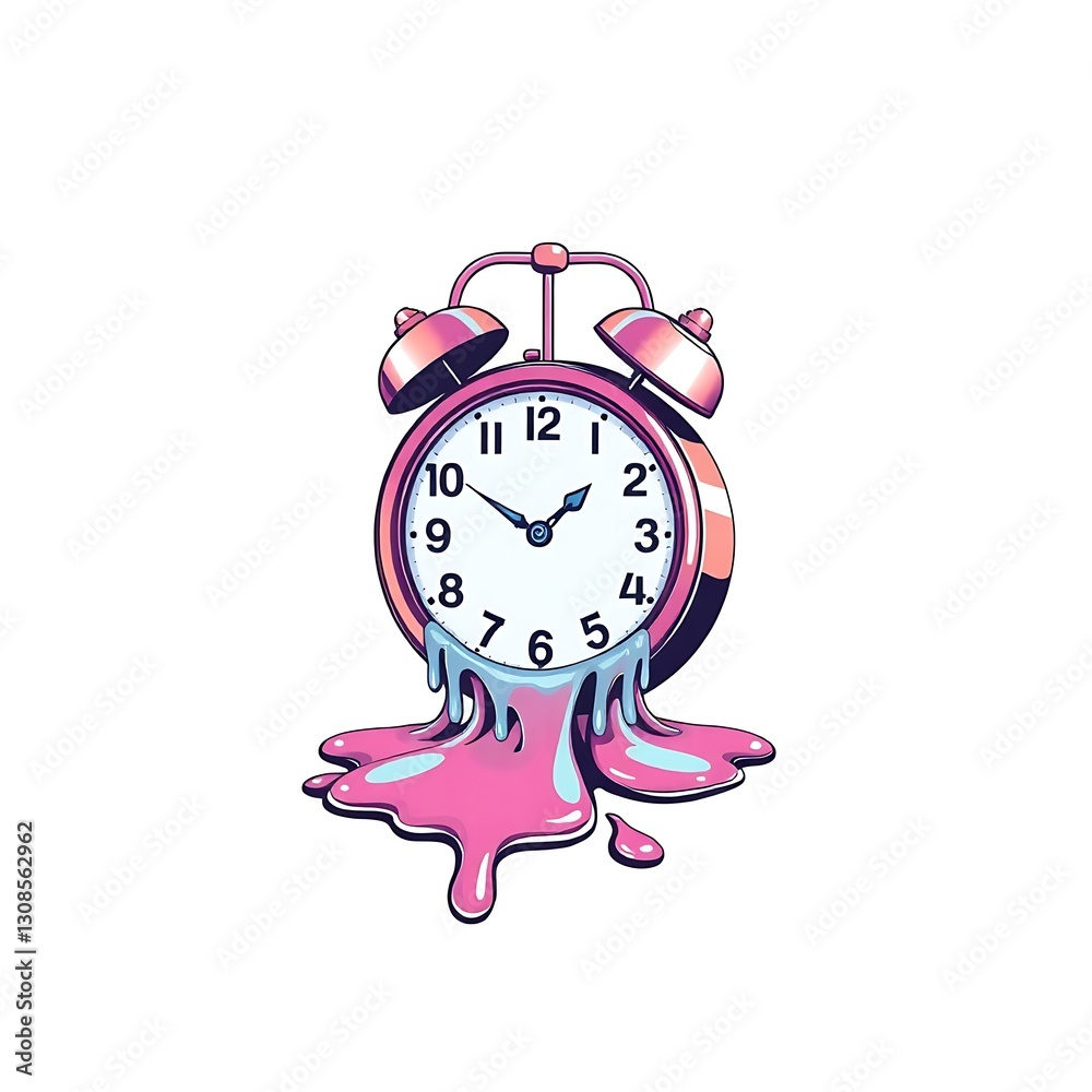 Surreal Melting Clock T-Shirt Design with Bold Colors on White Background Surreal Melting Clock T-Shirt Design with Bold Colors on White Background