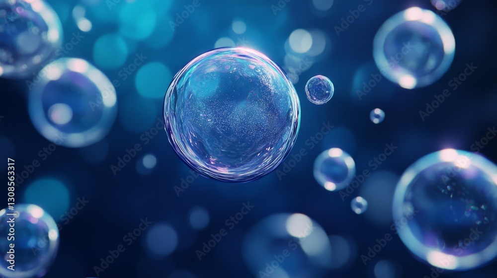 A surreal view of translucent bubbles, illuminated by light, floating effortlessly in a vivid blue water background. Ideal for abstract and aquatic designs.. AI Generation A surreal view of translucent bubbles, illuminated by light, floating effortlessly in a vivid blue water background. Ideal for abstract and aquatic designs.. AI Generation