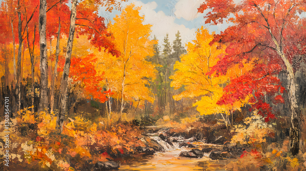 Autumn forest with vibrant red orange and yellow leaves scenic stream nature wallpaper tranquil environment aesthetic viewpoint Autumn forest with vibrant red orange and yellow leaves scenic stream nature wallpaper tranquil environment aesthetic viewpoint