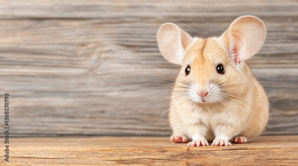 Obraz premium Adorable Tan Chinchilla Mouse on Rustic Wood