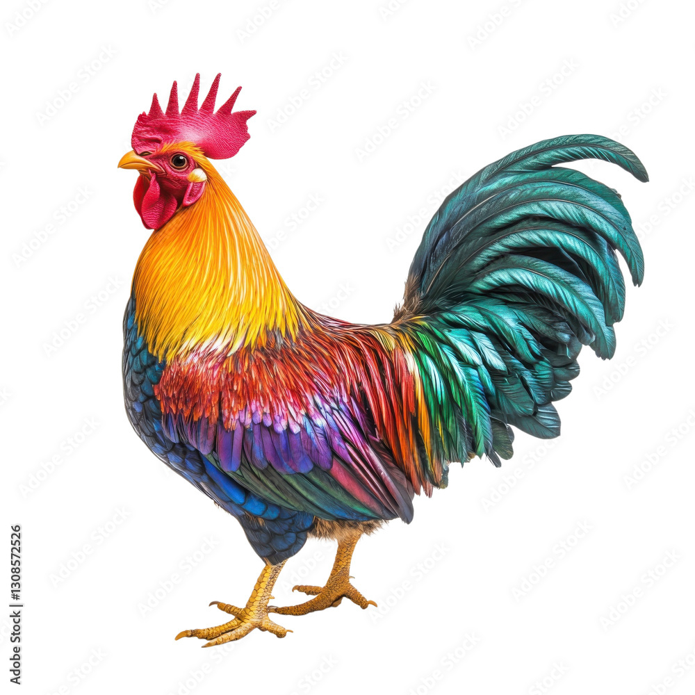 Fototapeta premium Vibrant Rooster on White Background on transparent background.