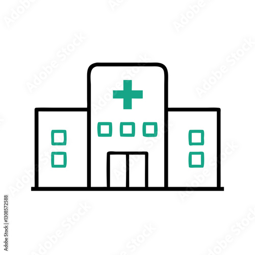 Hospital building with medical cross symbol