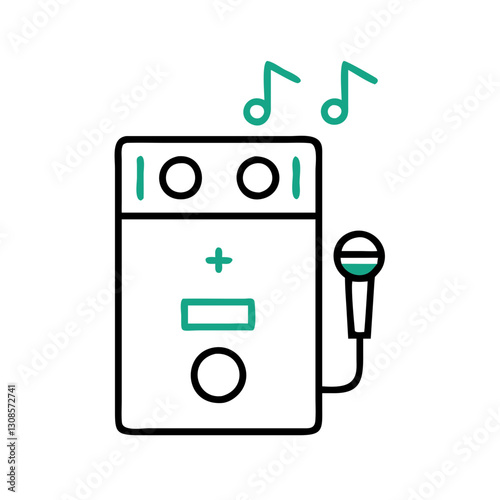 Microphone and sound mixer illustration with musical notes