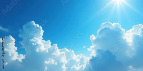 Deep blue canvas, scattered soft white clouds, sunlit , weather, nature, summer