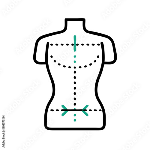 Tailored dressmaker's mannequin with measurements on white background