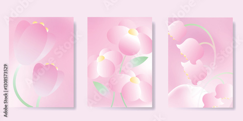Abstract colorful gradient flower card background set. Minimalist poster with tulip flower. Modern summer and spring wallpaper design for home decoration, website, banner, ads.