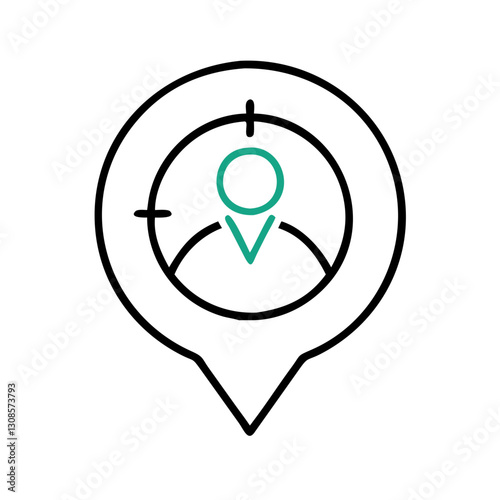 Location icon with individual silhouette in a target design