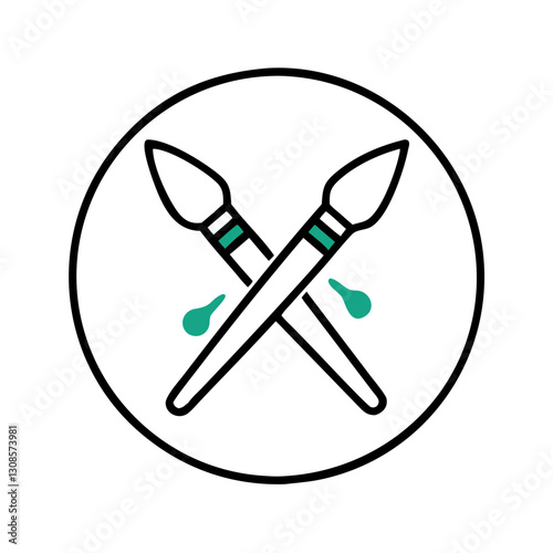 Crossed paintbrushes in circular design, the concept of an art workshop