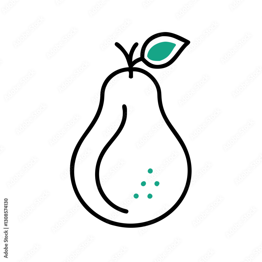 Stylized pear illustration with green leaf Stylized pear illustration with green leaf