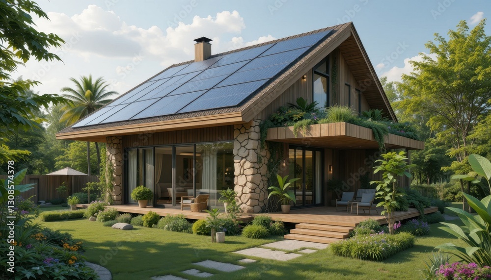 Eco-friendly modern home design tropical garden architecture sustainable living exterior view innovative concept Eco-friendly modern home design tropical garden architecture sustainable living exterior view innovative concept