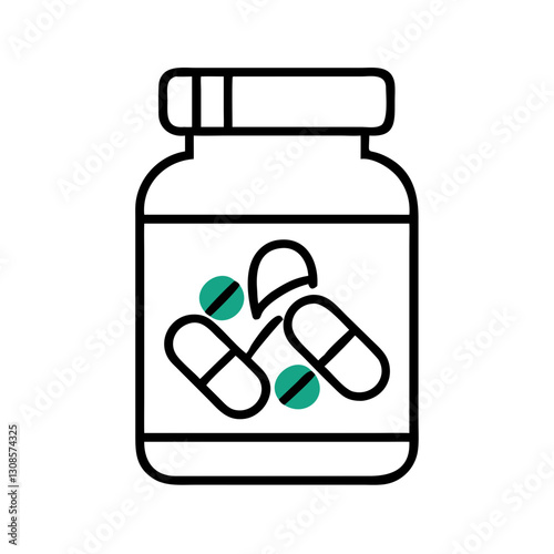 Medicine bottle with capsules on a white background